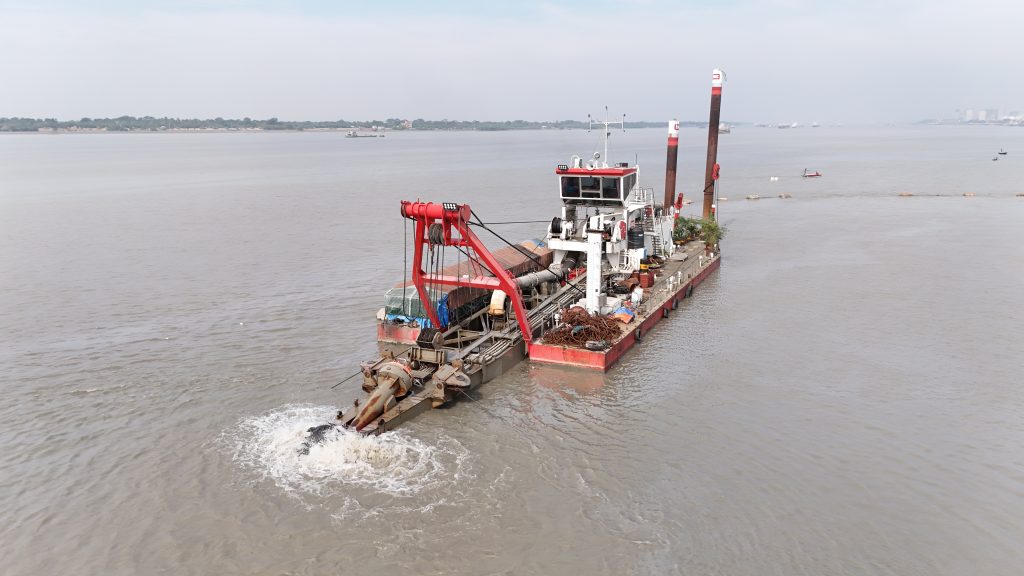 Technologically advanced dredger equipped with GPS for accurate and efficient sediment removal.